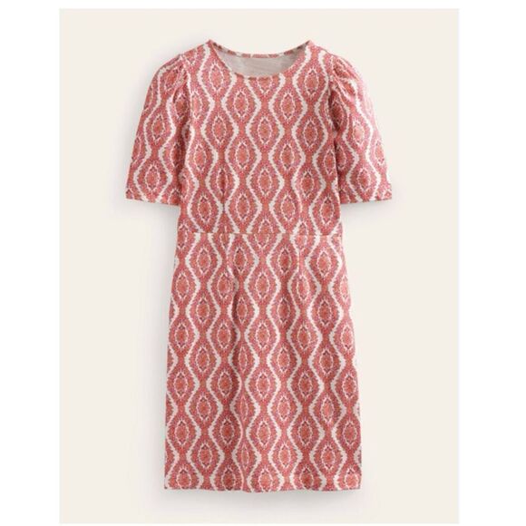Boden Women’s Red Orange Printed Zoe Jersey Above the Knee Mini Dress - Picture 12 of 12